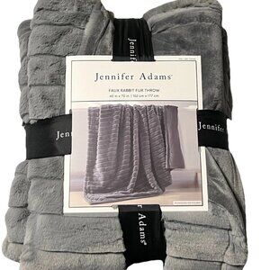 Jennifer Adams Luxe Faux Rabbit Fur Channel Luxury Throw, 60"x70" Gray